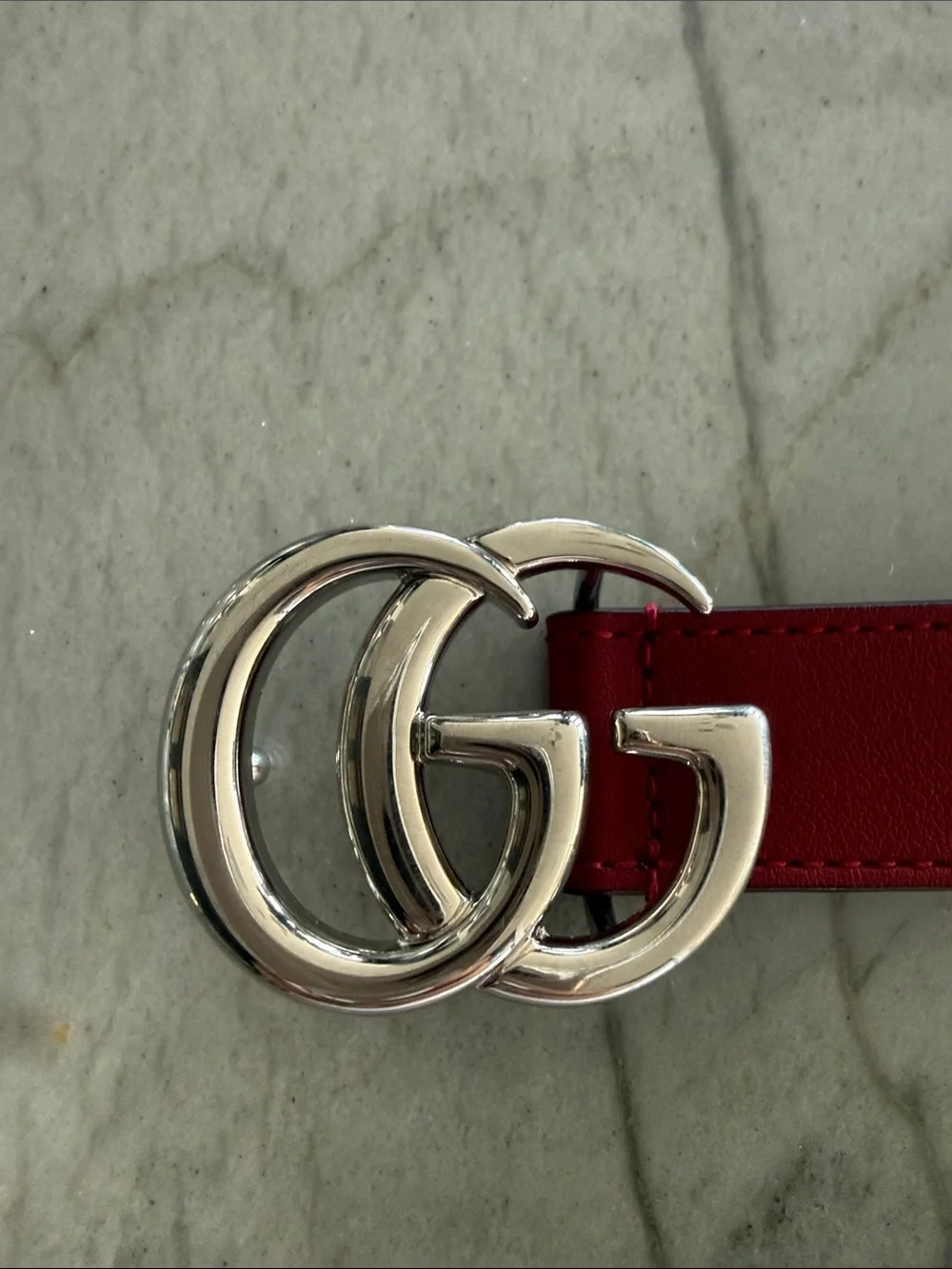 Gucci Kids Burgundy Leather Belt with Silver Double G Buckle